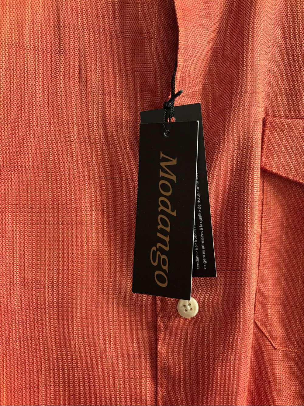 Modango Men's Short Sleeve Button Down Shirt - Terracotta/Rust Orange Size L - Picture 3 of 7